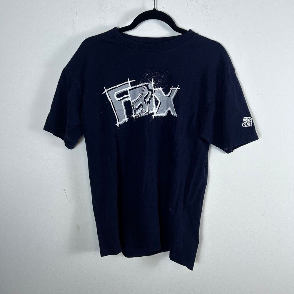 Fox Racing T Shirt Mens Large Navy Blue Graphic Fox Riders Co Motocross Tee